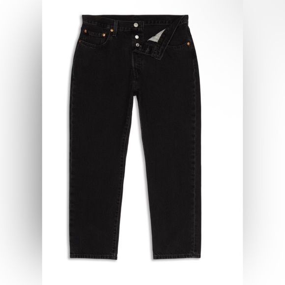 Levi's Women’s Straight Black Jeans 32x28 Button Fly Cropped Denim - Picture 1 of 15